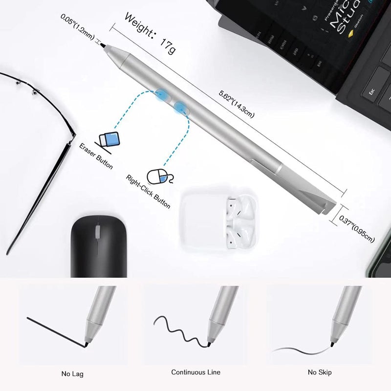 tesha Pen for Surface, 1024 Pressure, Eraser & Right-Click, Palm Rejection,2500 Working Hours for Surface Pro 11/10/9/8/7/6/5/4/3/X, Surface Go/Book 4/3/2/1, Surface Laptop Studio 6/5/4/3/2/1 - Image 4